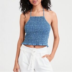 American Eagle denim ruched halter top Medium